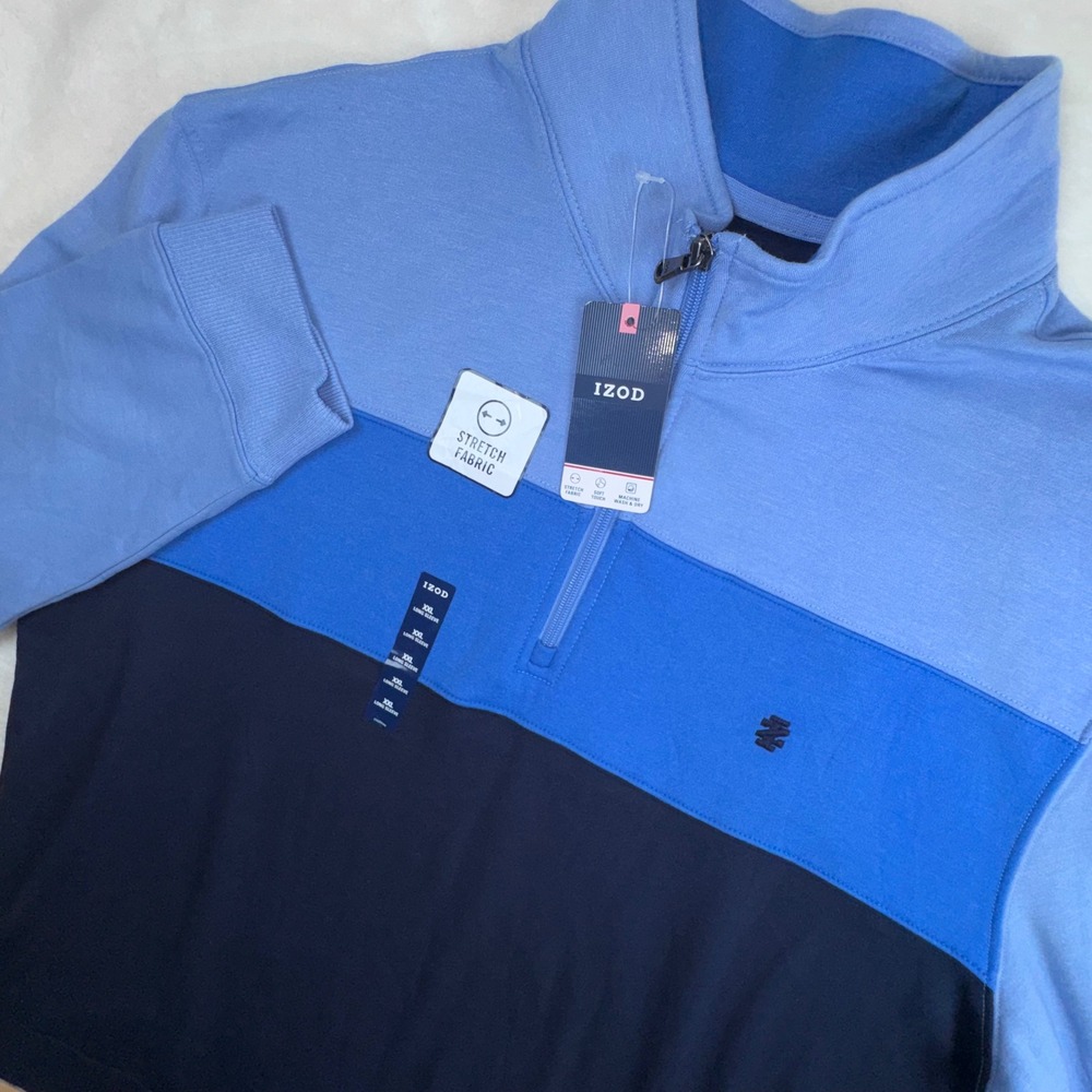 IZOD Pullover Men XXL Blue Advantage Performance Stretch Colorblock 1/4 Zip